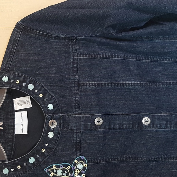 Alfred Dunner Women's Size 14 Dark Blue Denium Jean Jacket with Butterfly Accent - Picture 4 of 13